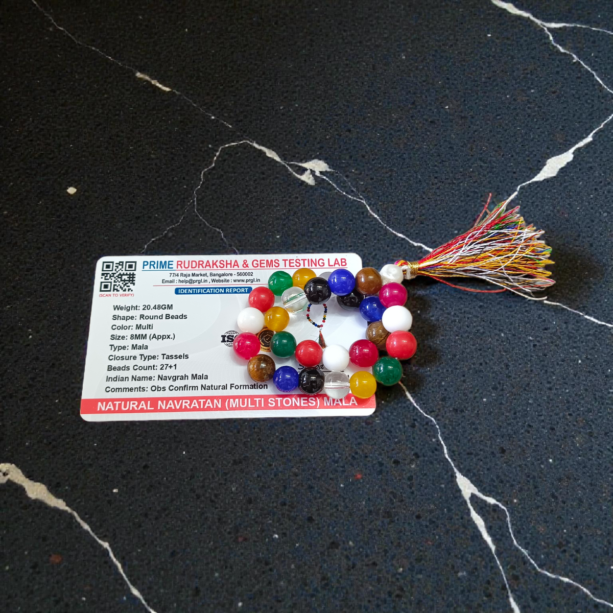 Navratan Navgrah Mala 27+1 Beads 8MM Lab Certified Spiritual Gemstone Mala