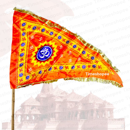 Orange Om Jhanda featuring the sacred Om symbol, perfect for spiritual decoration.