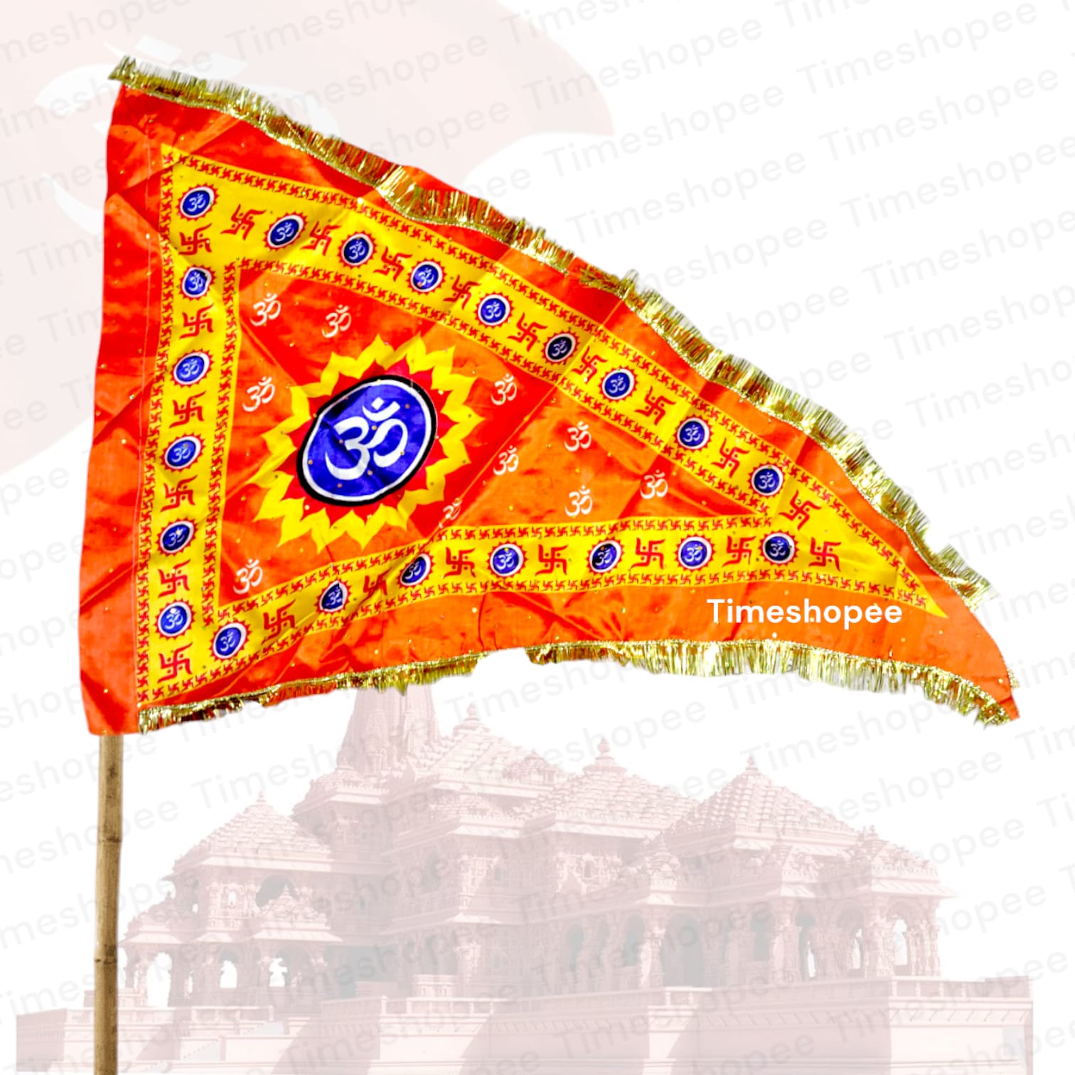 Orange Om Jhanda featuring the sacred Om symbol, perfect for spiritual decoration.