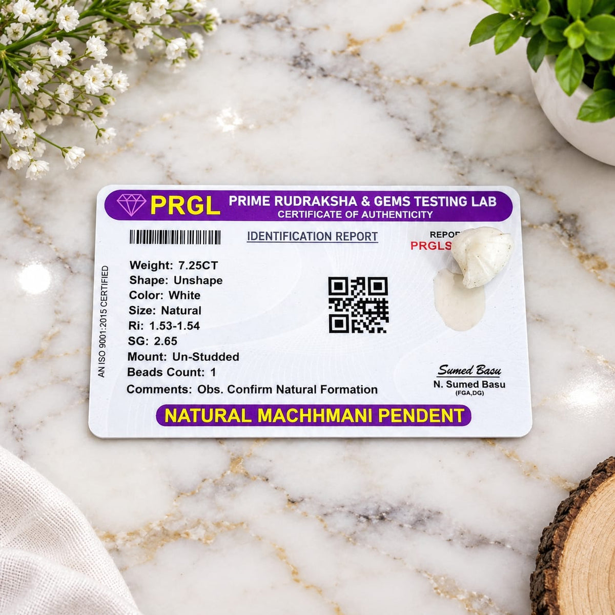 Original White Machhmani Natural Stone Lab Certified for Spiritual Practices Wealth Protection