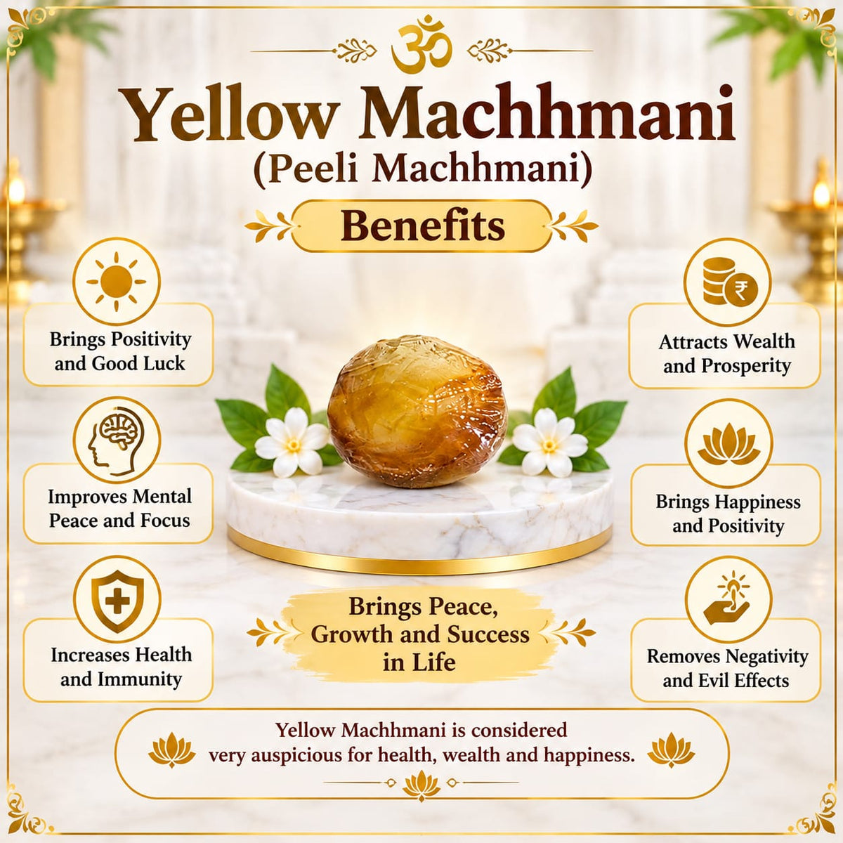 Original Yellow Machhmani Natural Lab Certified Without Pendant for Spiritual Pooja