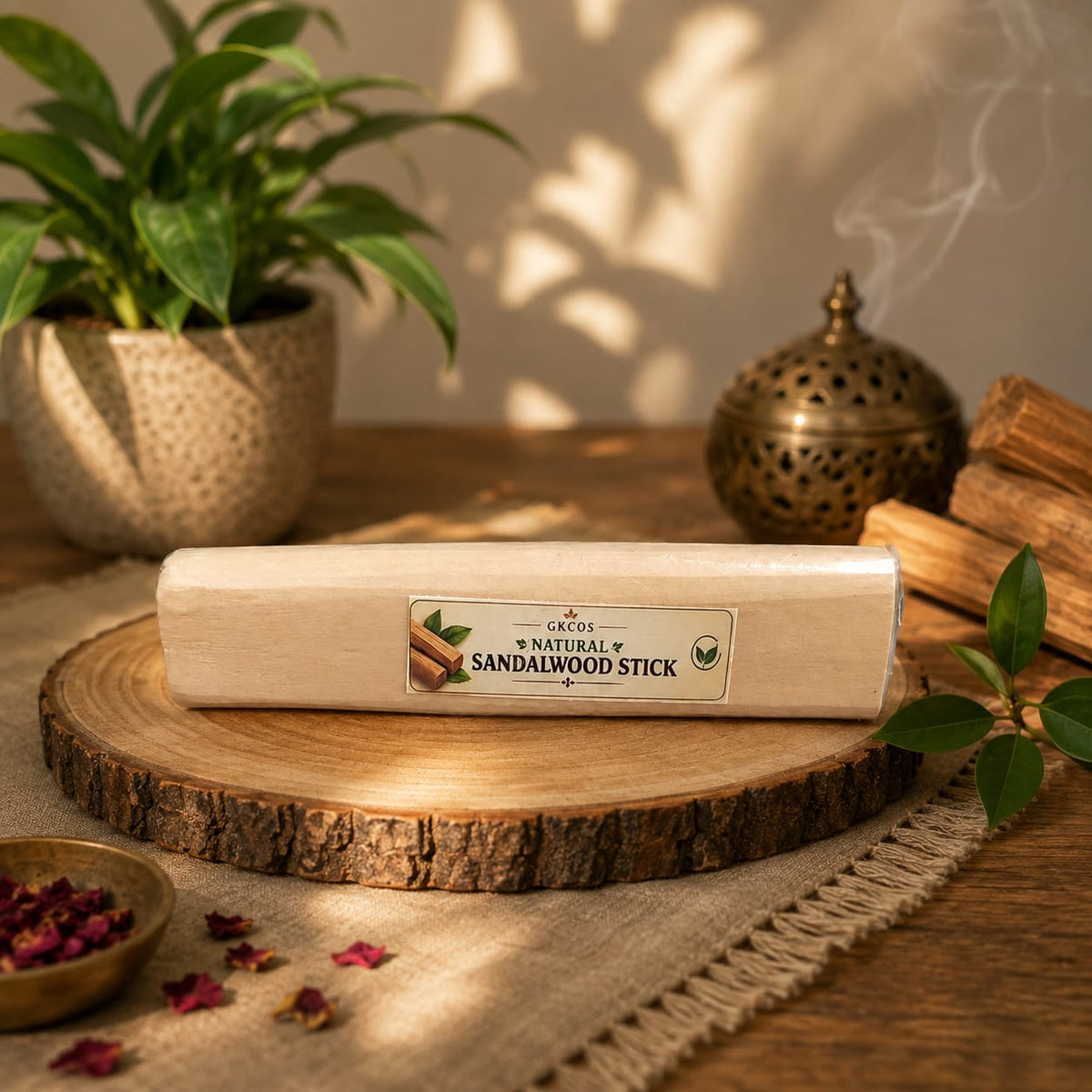 Original sandalwood sticks (Chandan), processed Mysore sandalwood, used for puja, making tilak paste, and for its soothing fragrance