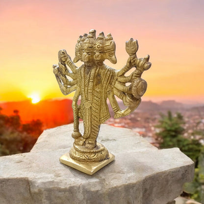 Panchmukhi Hanuman Ji Brass Idol - Intricately Designed Hanuman Statue by Timeshopee-Online Religious Store
