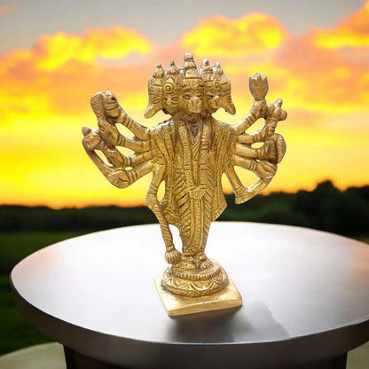 Panchmukhi Hanuman Ji Brass Idol - Intricately Designed Hanuman Statue by Timeshopee-Online Religious Store