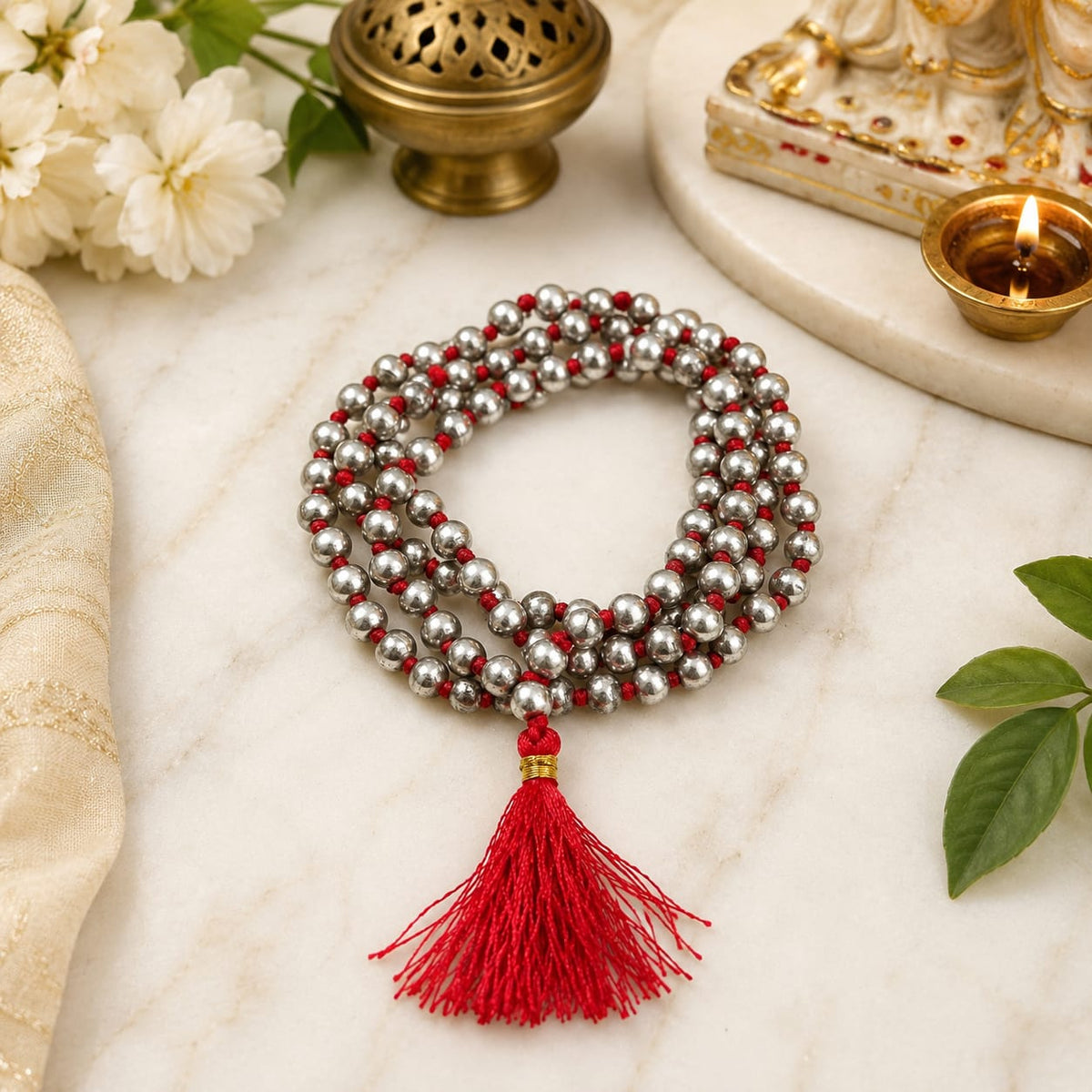 Parad Mala - 100% Genuine Mercury Rosary, Lab Certified, offered by Timeshopee. A powerful spiritual accessory for meditation and healing, made from authentic mercury beads