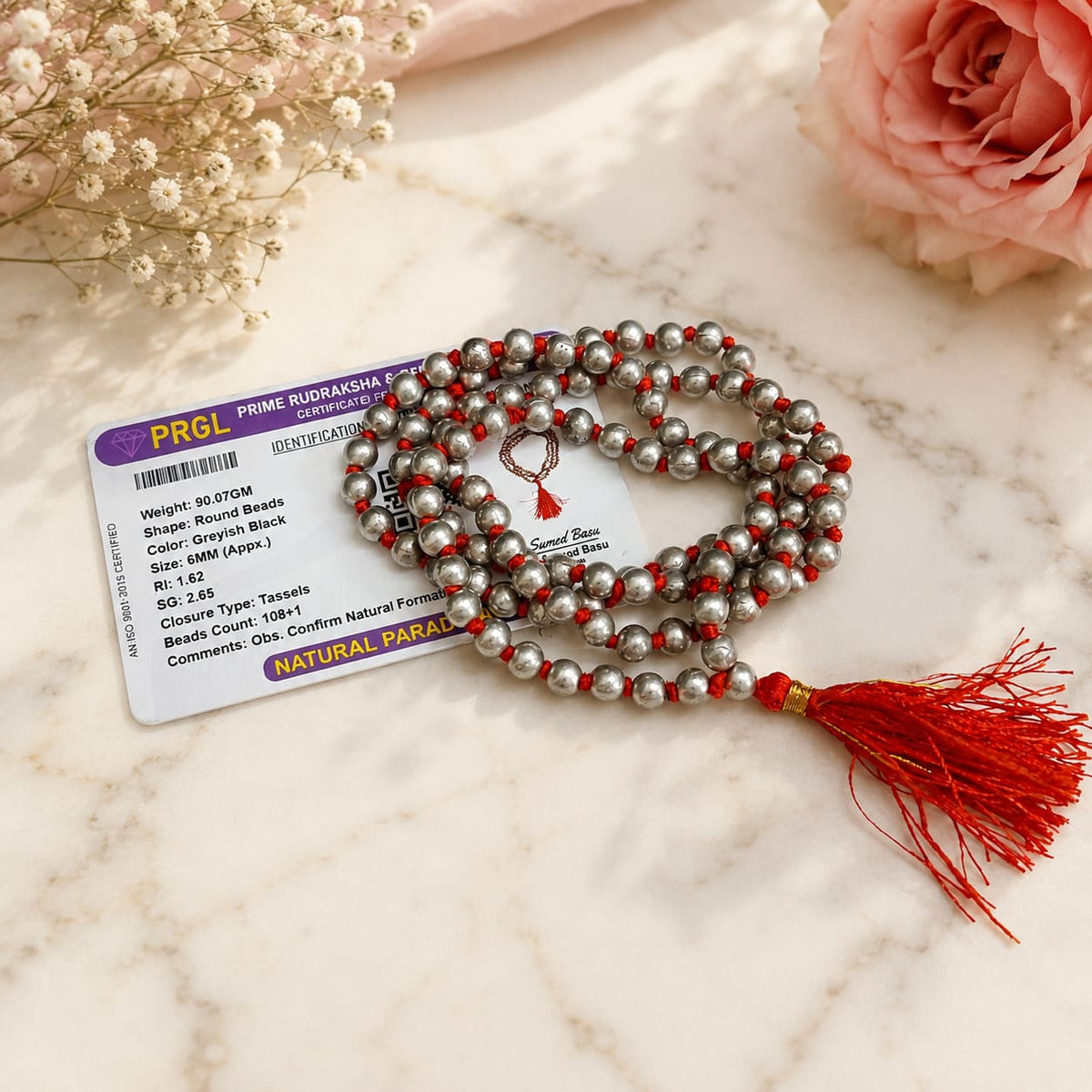 Parad Mala - 100% Genuine Mercury Rosary, Lab Certified, offered by Timeshopee. A powerful spiritual accessory for meditation and healing, made from authentic mercury beads
