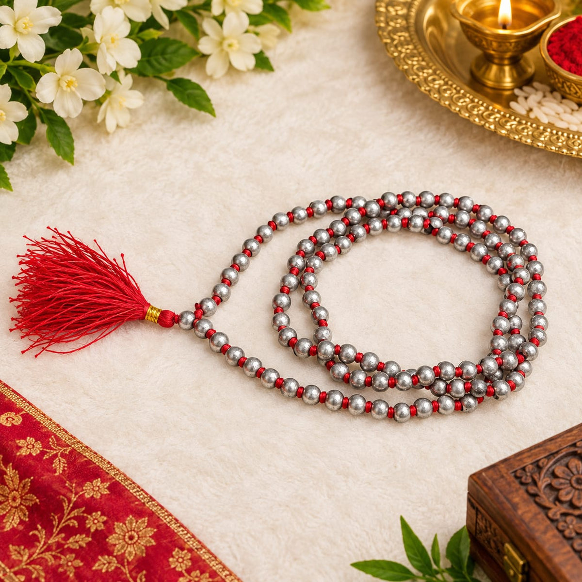 Parad Mala - 100% Genuine Mercury Rosary, Lab Certified, offered by Timeshopee. A powerful spiritual accessory for meditation and healing, made from authentic mercury beads