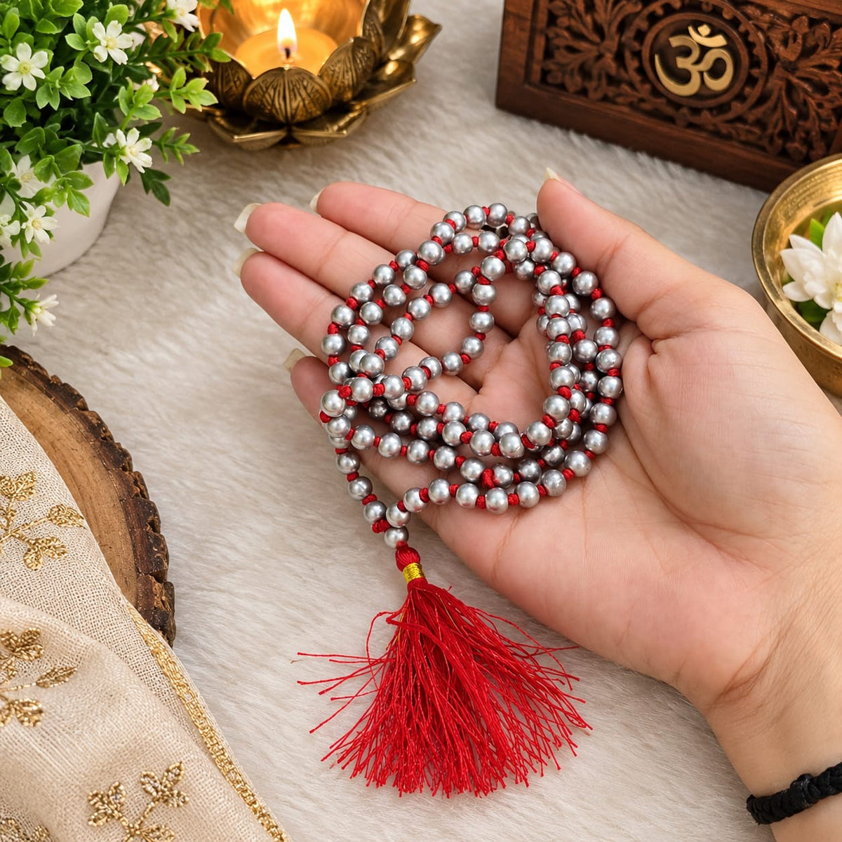 Parad Mala - 100% Genuine Mercury Rosary, Lab Certified, offered by Timeshopee. A powerful spiritual accessory for meditation and healing, made from authentic mercury beads