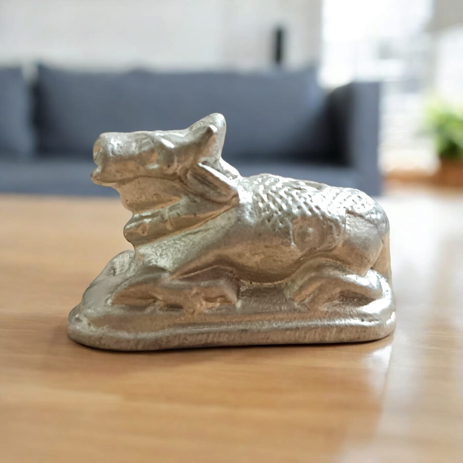 Parad Nandi Ji - 100% Genuine Mercury Nandi for Shivling, Lab Certified, from Timeshopee. A finely crafted mercury statue of Nandi, the sacred bull of Lord Shiva, designed to enhance spiritual devotion and energy around a Shivling.