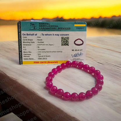 Pink ONYX Bracelet Stretchable | Elegant Pink Stone Jewelry | Timeshopee