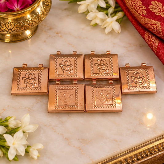 Premium copper Hanuman Ji and Om Taweez pendant set of 6 for daily wear, spiritual devotion and traditional religious use


