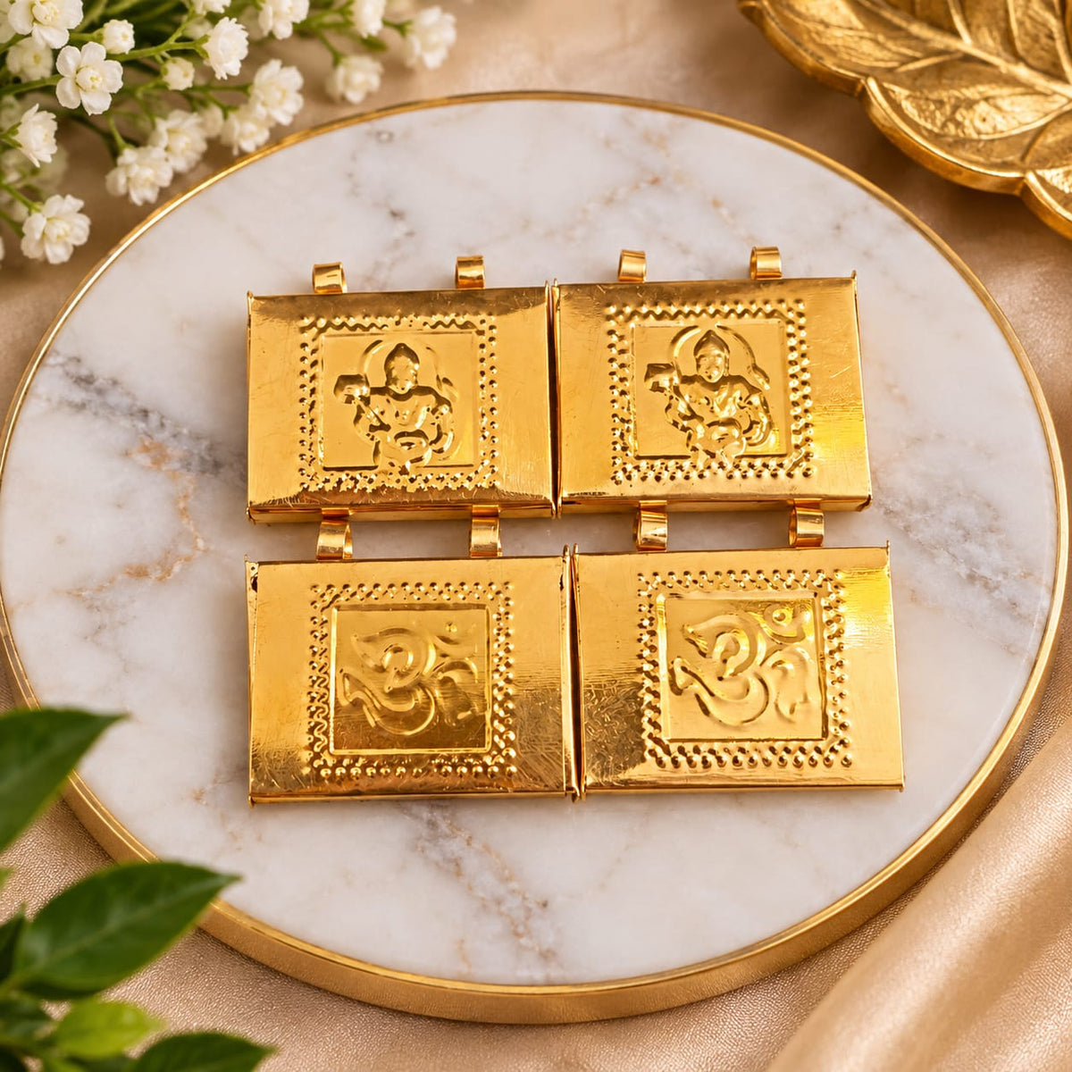 Premium copper Hanuman Ji and Om Taweez pendant set of 6 for daily wear, spiritual devotion and traditional religious use

