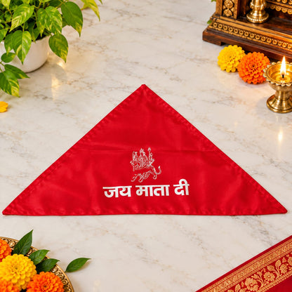 Premium traditional red satin Jai Mata Di Patka and headscarf for Navratri, Mata Rani Jagran and Kanjak Pujan