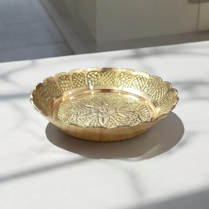 Pure Brass Flower Design Pooja Plate - Compact Mandir Thali by Timeshopee-Online Religious Store