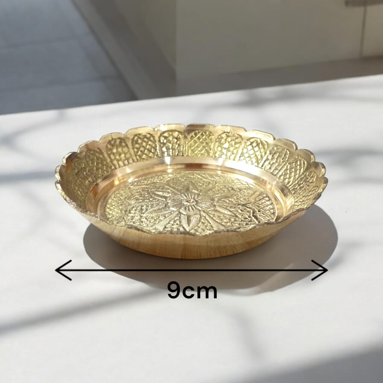 Pure Brass Flower Design Pooja Plate - Compact Mandir Thali by Timeshopee-Online Religious Store