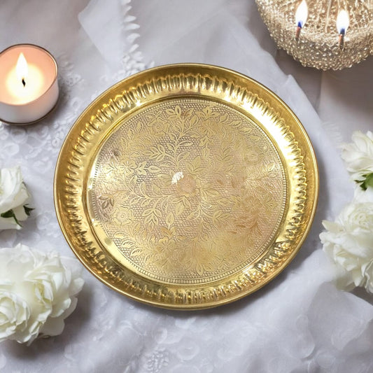Pure Brass Pooja Plate - Heavy Brass Thali for Religious Use by Timeshopee-Online Religious Store