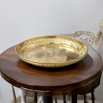 Pure Brass Pooja Plate - Heavy Brass Thali for Religious Use by Timeshopee-Online Religious Store