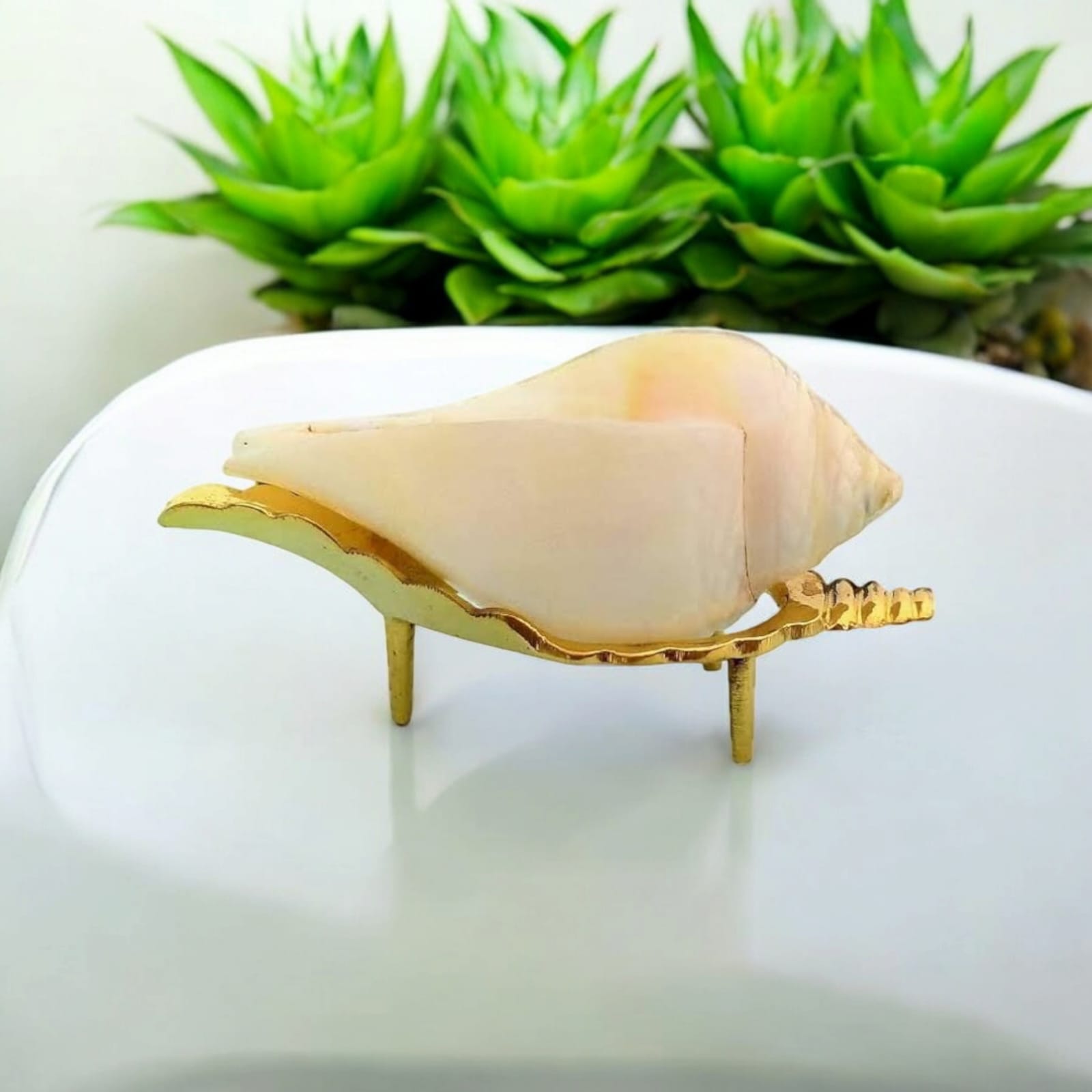 Pure Brass Shankh Stand for Conch Shell, available in different sizes, from Timeshopee.
