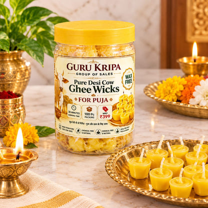 Pure Cow Ghee Diya Batti 100 Ready to Use Ghee Wicks for Daily Puja