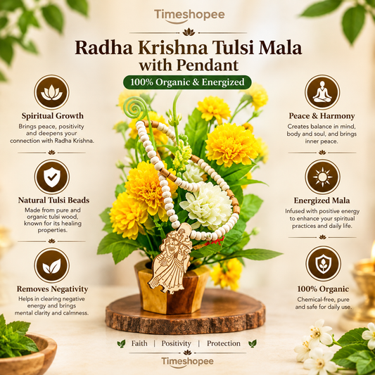 Radha Krishna Tulsi Mala with Pendant | 100% Organic | Timeshopee