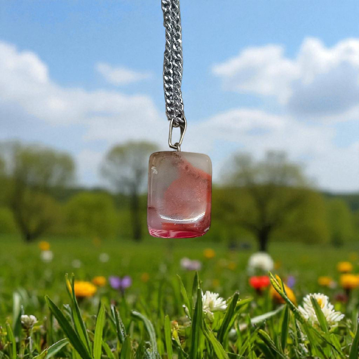 Rainbow Red Jasper Pendant with Free Silver-Plated Chain - Timeshopee