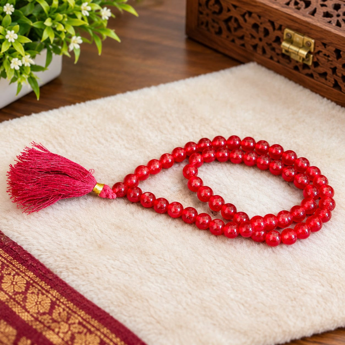 Red Agate Mala 54+1 Beads Lal Hakik 8mm Lab Certified for Meditation Mantra Chanting