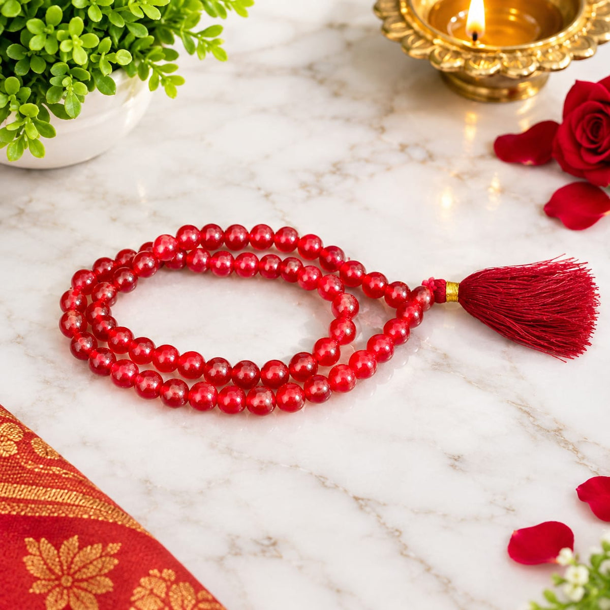 Red Agate Mala 54+1 Beads Lal Hakik 8mm Lab Certified for Meditation Mantra Chanting