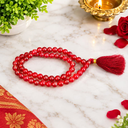 Red Agate Mala 54+1 Beads Lal Hakik 8mm Lab Certified for Meditation Mantra Chanting