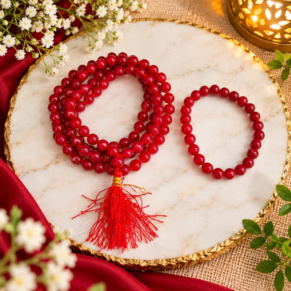 Red Agate Mala and Bracelet Combo Lab Certified for Meditation Healing Daily Wear