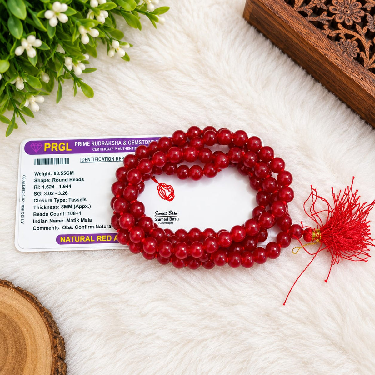 Red Agate Mala and Bracelet Combo Lab Certified for Meditation Healing Daily Wear
