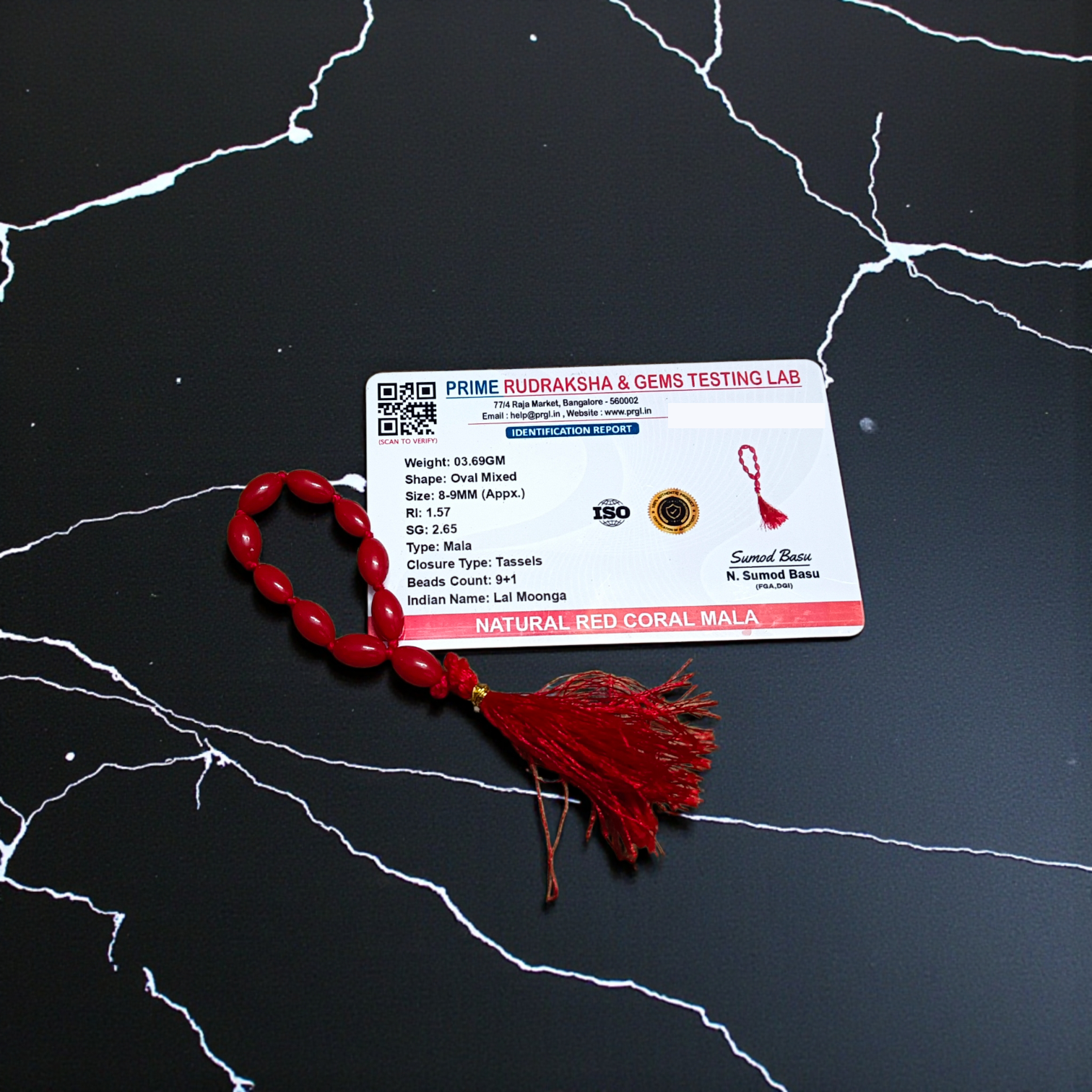 Red Coral Finger Mala 9+1 Beads, lab-certified Lal Moonga beads, spiritual meditation accessory