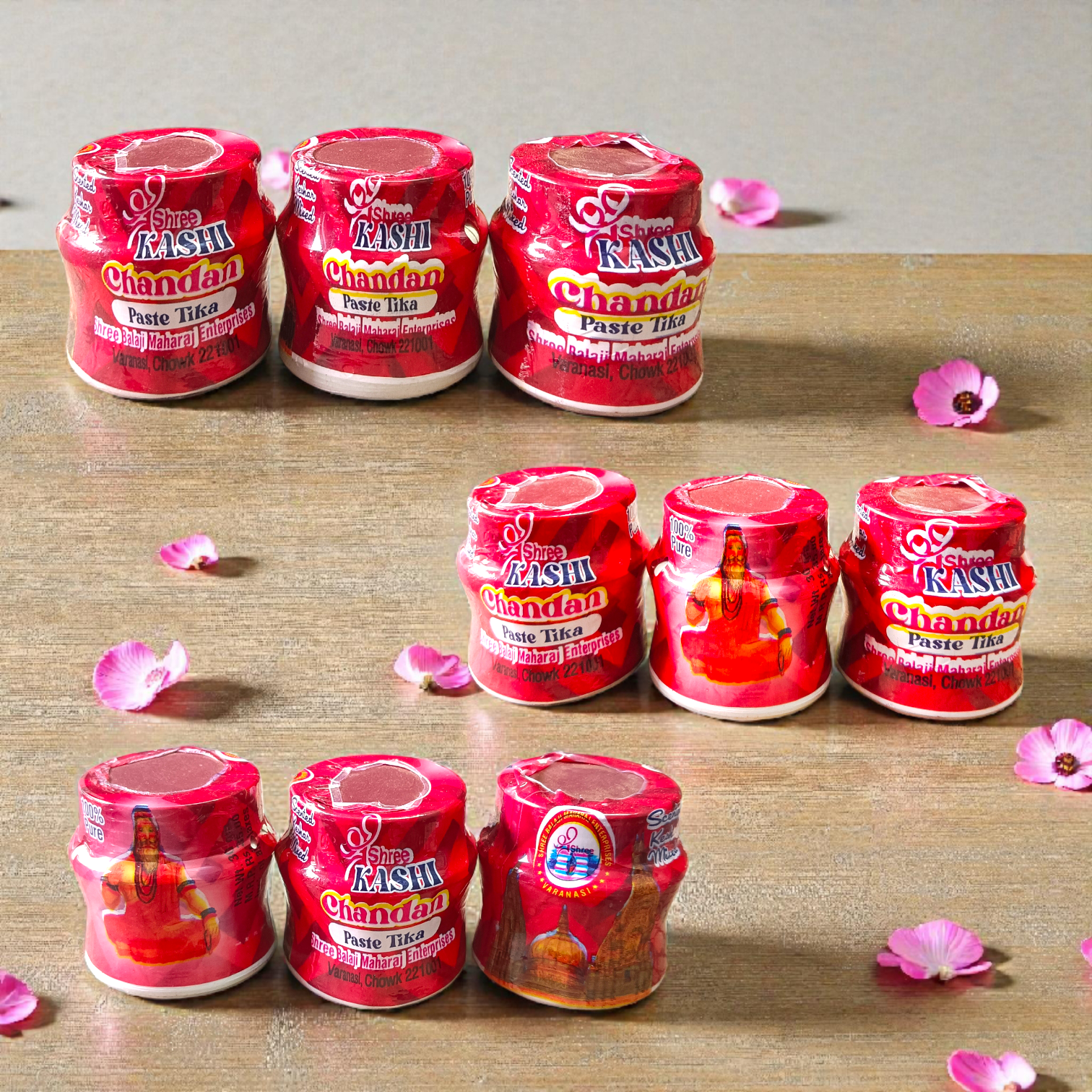 Red chandan paste container used for tilak, puja, and religious rituals