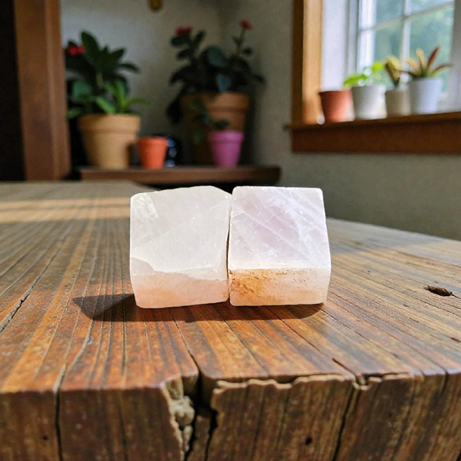 Rose Quartz Stone Set of 2 polished pink crystals displayed for healing, love, and meditation purposes