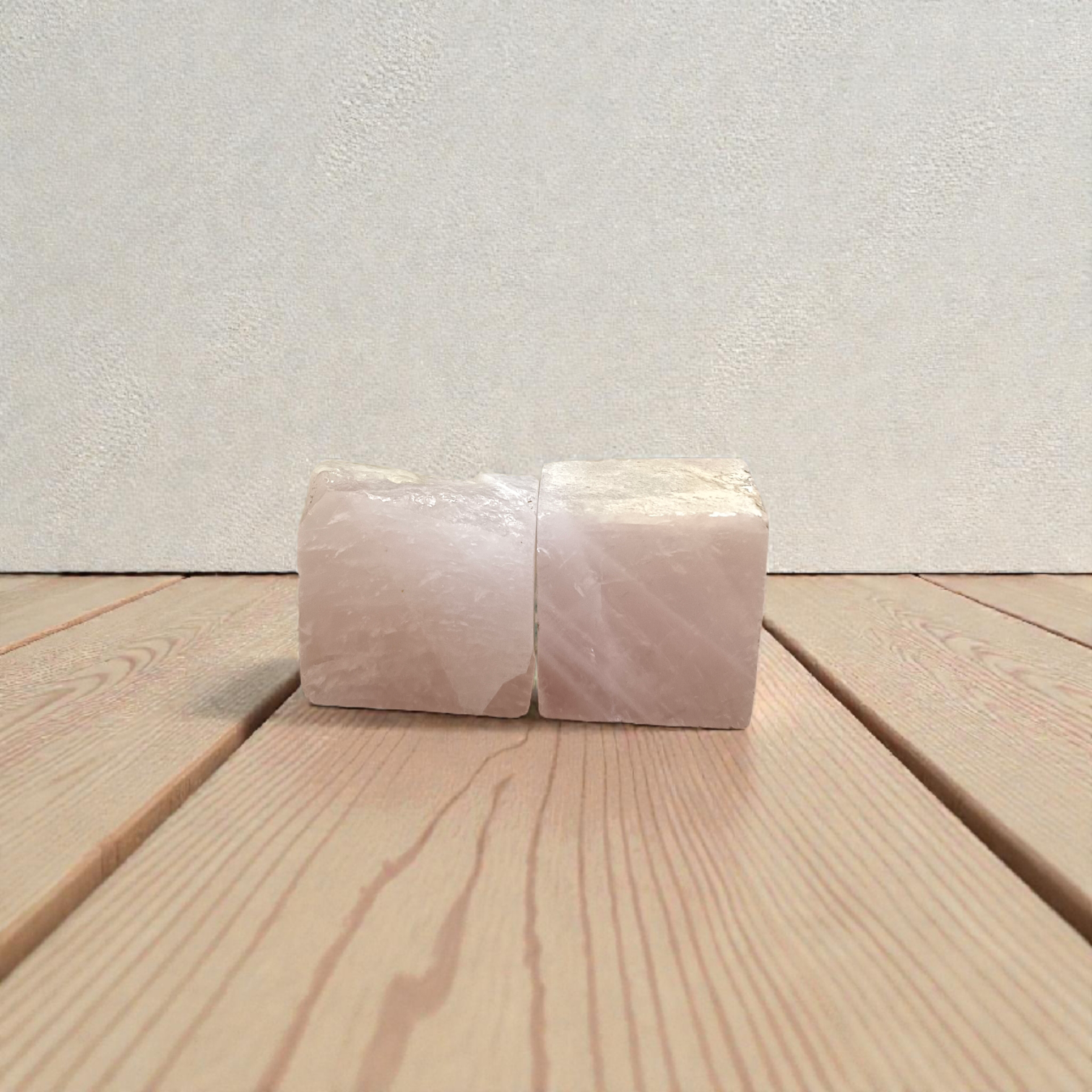 Rose Quartz Stone Set of 2 polished pink crystals displayed for healing, love, and meditation purposes