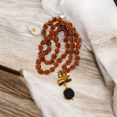 Rudraksha Mala | Gold Wired Design with Rudraksha & Trishul Locket – Timeshopee