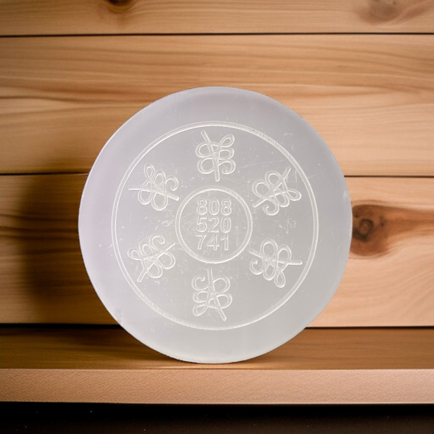 Selenite Charging Plate with engraved Reiki healing numbers for Reiki, meditation, Pooja, Vastu, and manifestation