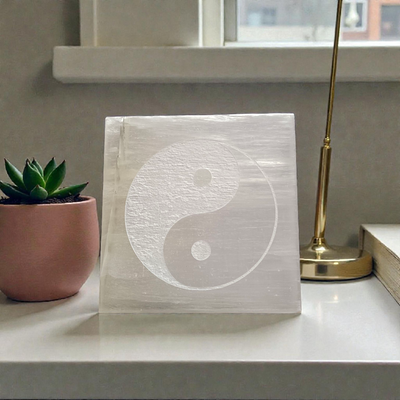 Selenite Engraved Charging Plate Coaster | Crystal Cleansing & Meditation – Timeshopee