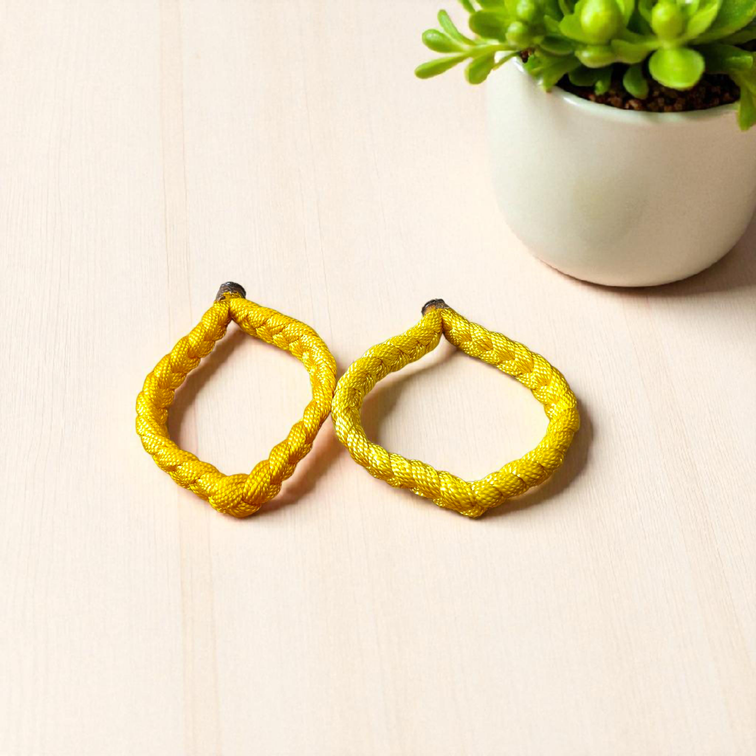 Set of 2 Handmade Yellow Raksha Sutra Bracelets – adjustable sacred threads for pooja and protection