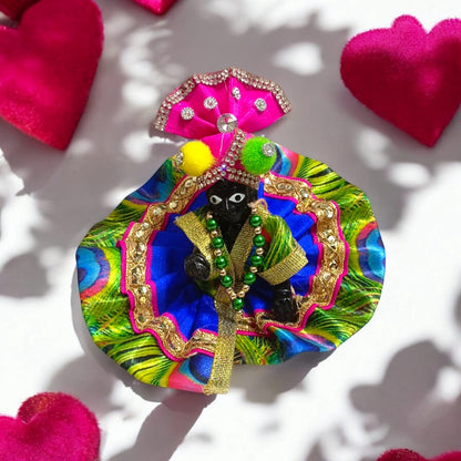 Set of 3 colorful pagdis for Laddu Gopal Size 1 No., featuring three styles in vibrant colors Red, Pink, Blue, Orange, Yellow, and Neon Green.