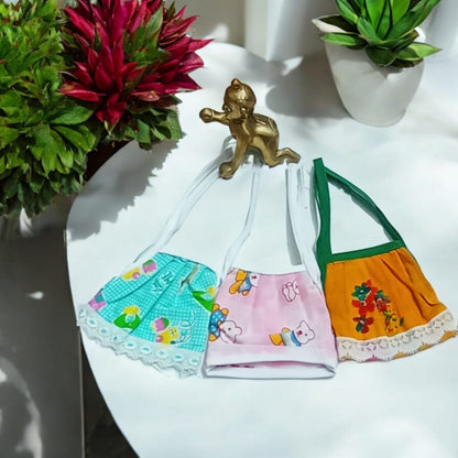 Set of 3 multi-color jhabla summer dresses for Laddu Gopal 2-3 No., comfortable night dress for Bal Gopal idols.