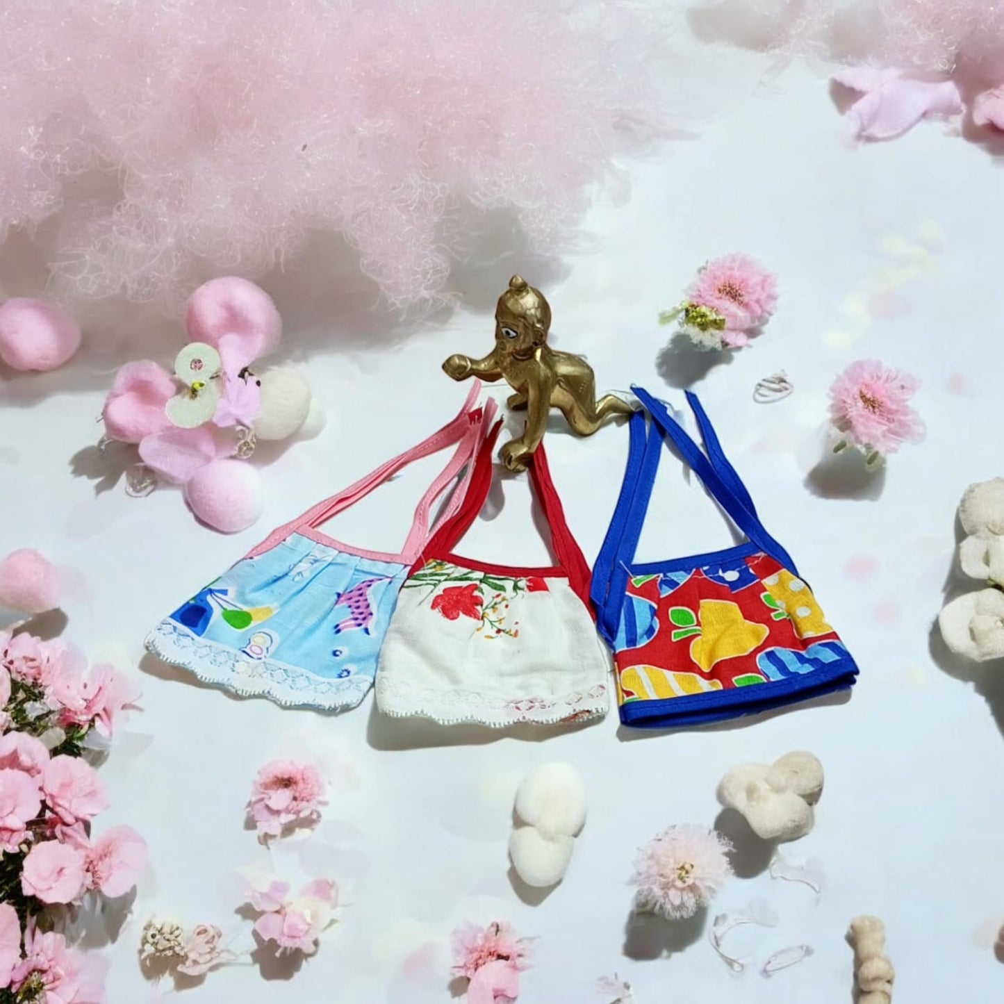 Set of 3 multi-color jhabla summer dresses for Laddu Gopal 5-6 No., comfortable night dress for Bal Gopal idols.