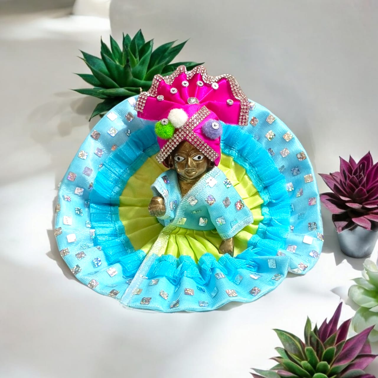 Set of 5 and Set of 6 multicolor pagdis for Laddu Gopal Size 6 No., perfect for traditional and festive wear.