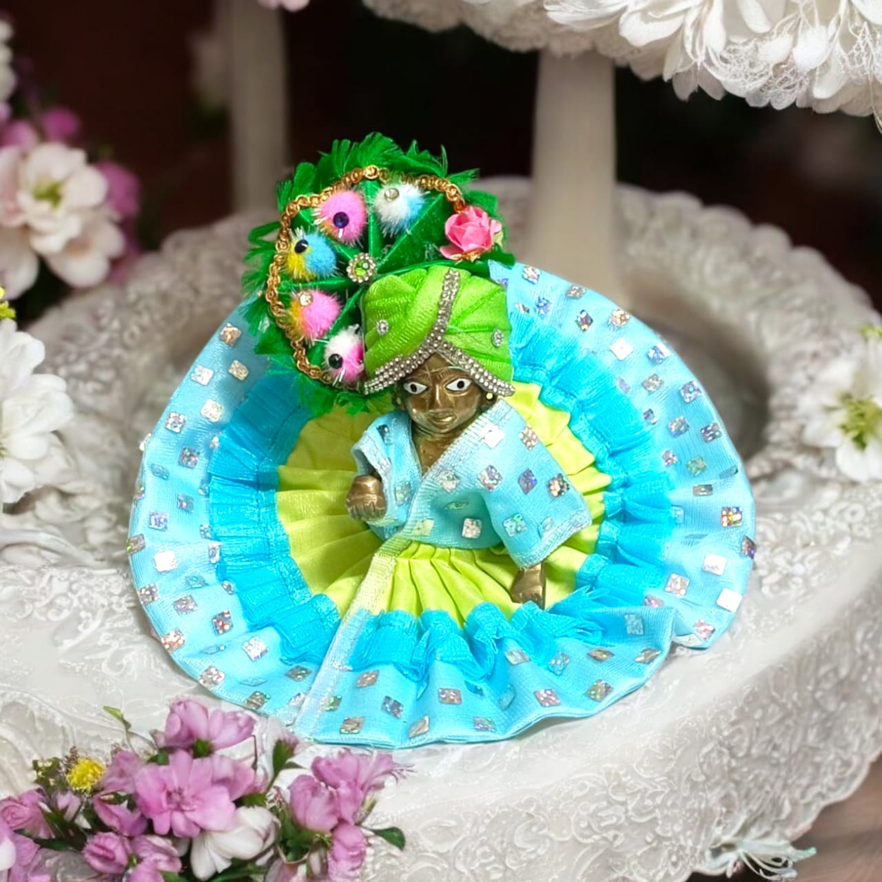 Set of 5 multi-color pagdis for Laddu Gopal Size 6 No., perfect for a traditional and vibrant look in daily worship and festive decor.