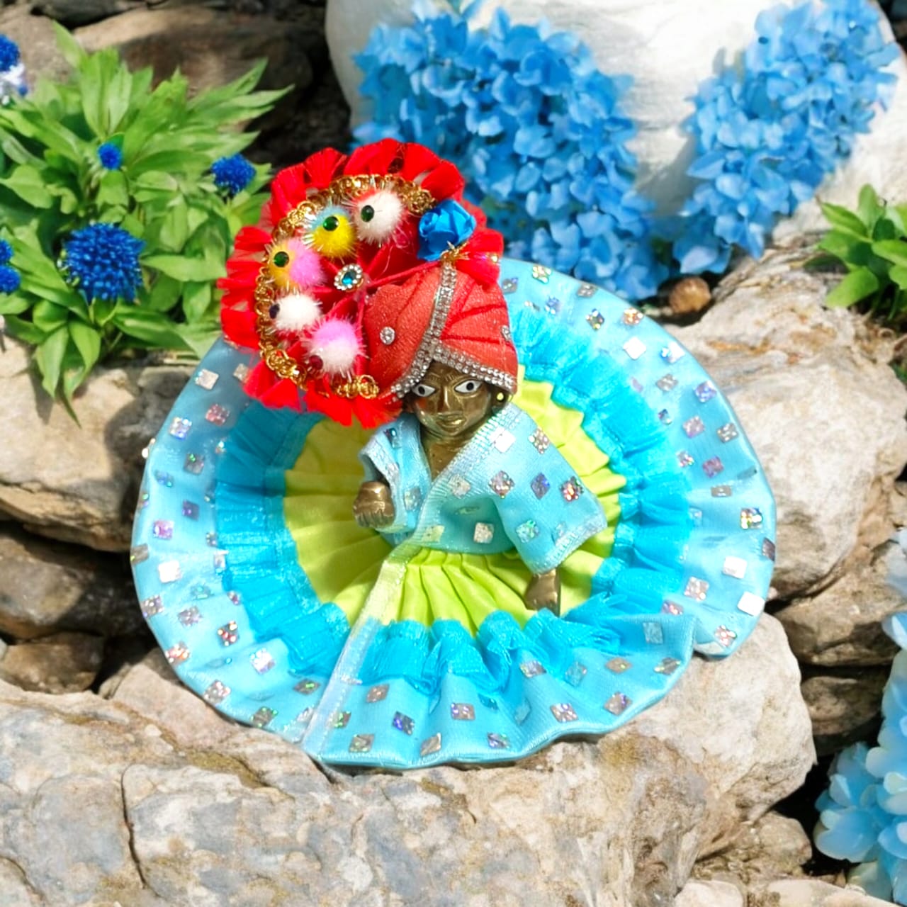Set of 5 multi-color pagdis for Laddu Gopal Size 6 No., perfect for a traditional and vibrant look in daily worship and festive decor.
