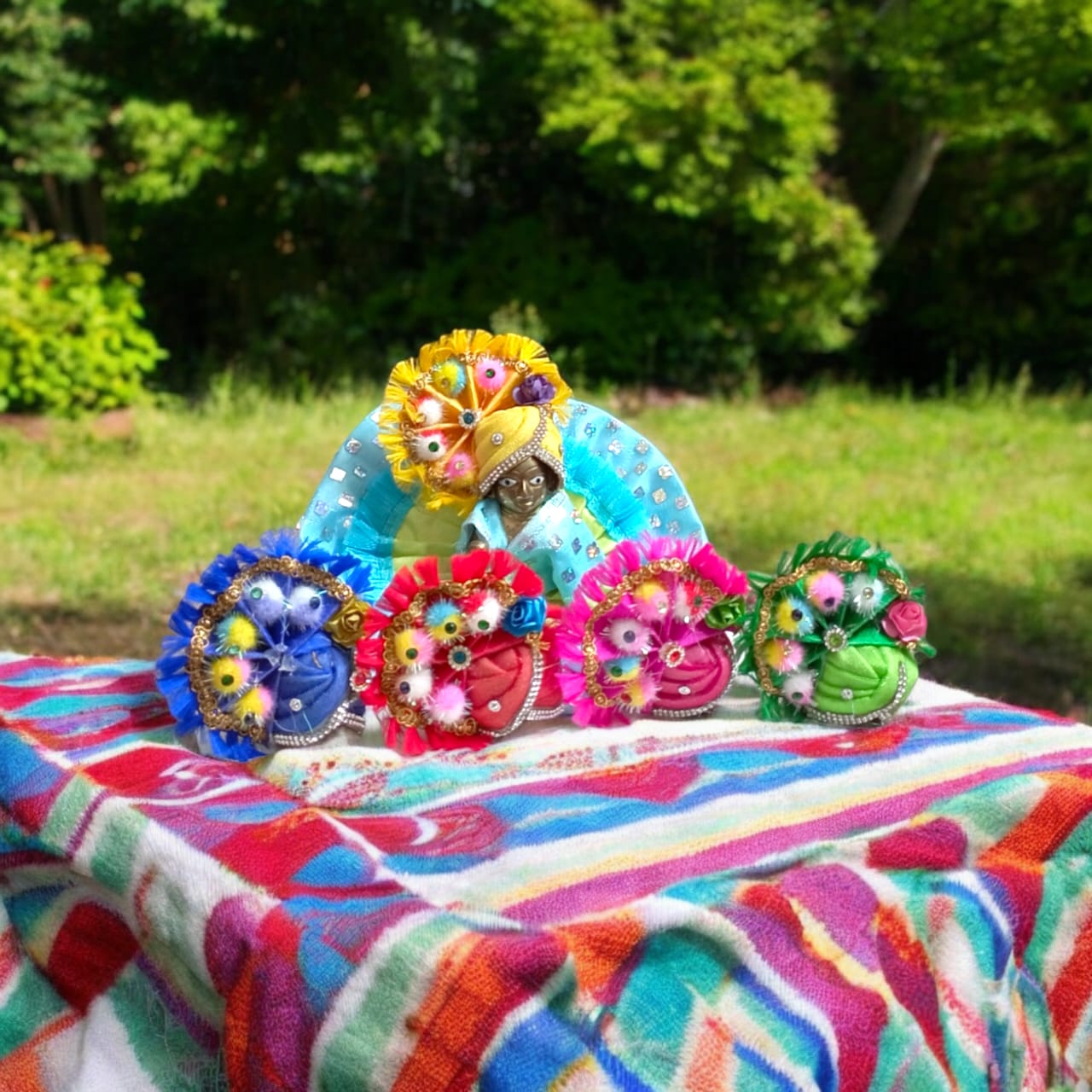 Set of 5 multi-color pagdis for Laddu Gopal Size 6 No., perfect for a traditional and vibrant look in daily worship and festive decor.