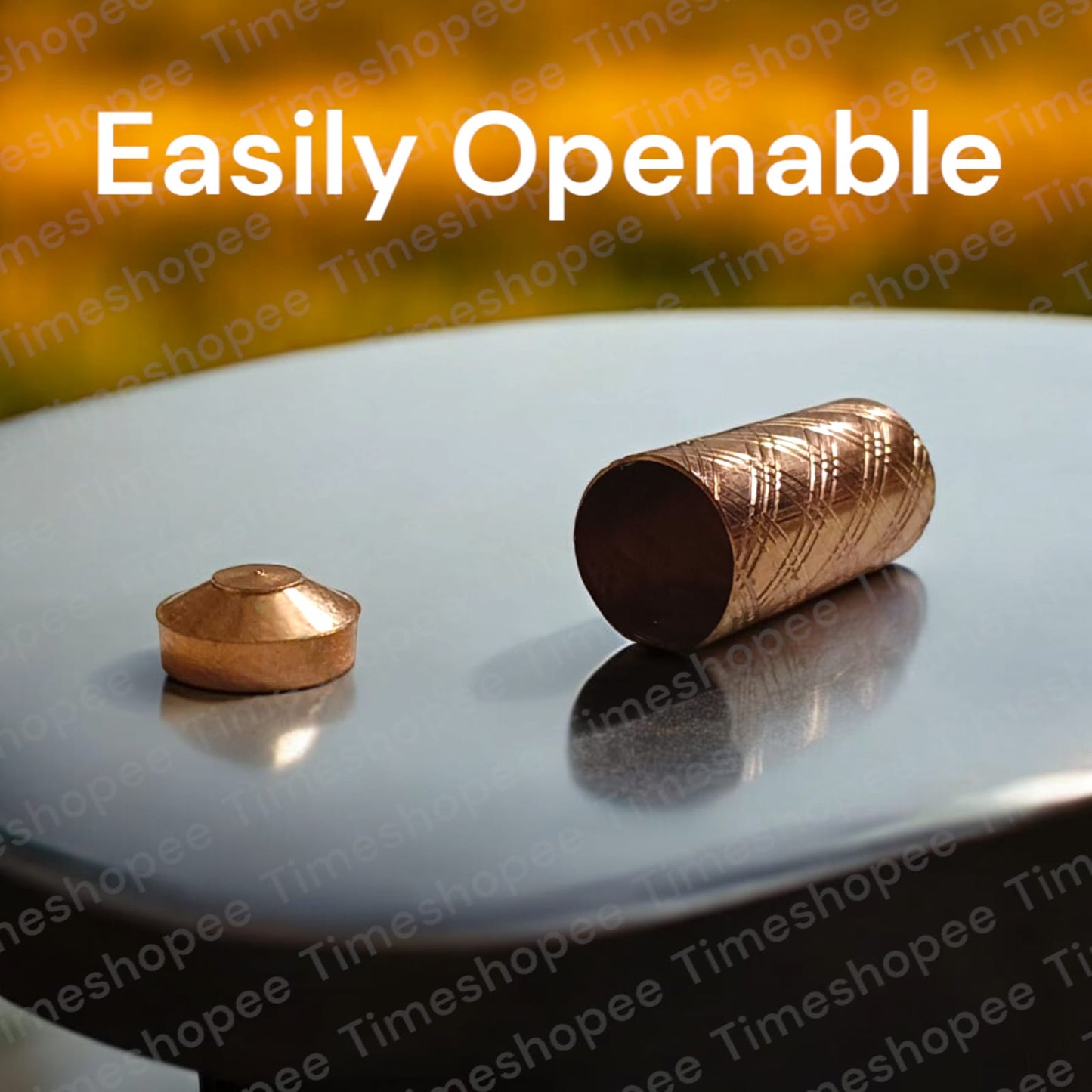 Set of five pure copper taweez amulets, available in small (22mm) and big (23mm) sizes, with a free Bhojpatra sheet, showcasing their elegant design and spiritual benefits.