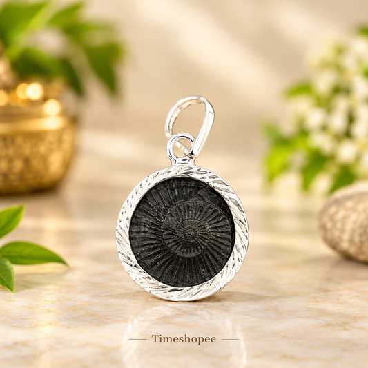 Shaligram Pendent | Shaligram Locket Silver Pendent | Lab Certified | Timeshopee