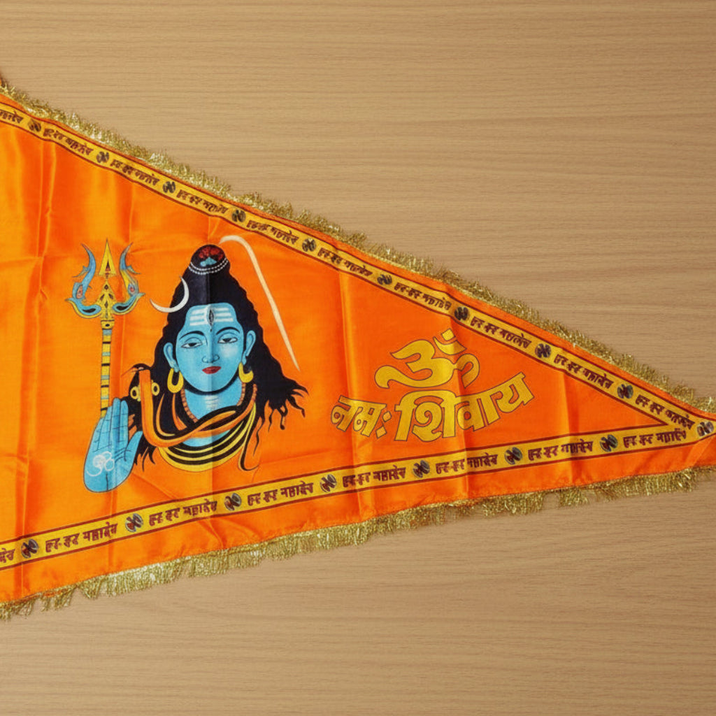Shiv Ji Flag Saffron Bholenath Jhanda Om Namah Shivaay Religious Flag 40x60 Inches for Temple Home Outdoor Decoration