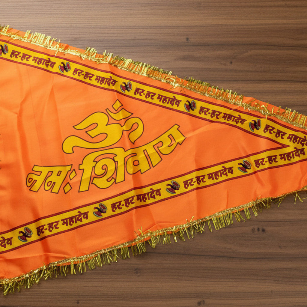 Shiv Ji Flag Saffron Bholenath Jhanda Om Namah Shivaay Religious Flag 40x60 Inches for Temple Home Outdoor Decoration