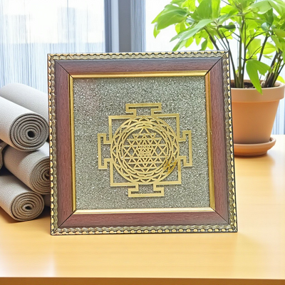 Shree Yantra Raw Pyrite Wall Frame 7X7 Inch | Vastu & Wealth Decor